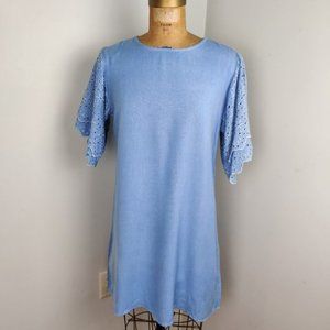 Style Envy Chambray Dress with Embroidered Sleeves